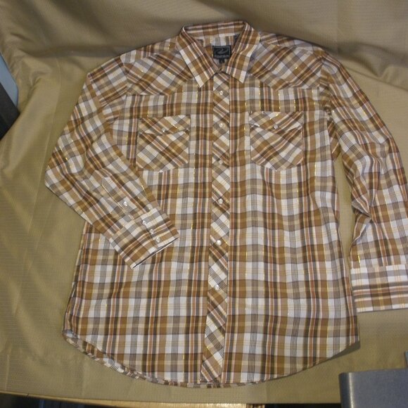 Roper Western Pearl Snap Mens Shirt Size Large Autumn Brown w/ Gold Long Sleeve - Picture 1 of 8
